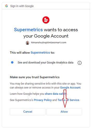 allow supermetrics to view your google analytics data