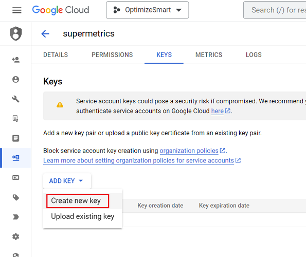 Click on ‘Create new key 1
