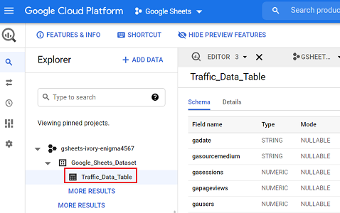 Connect and transfer data from Google Sheets to BigQuery 23 Click on the name of your new data table