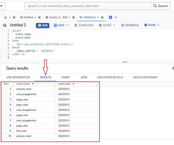 You should now see the query results in the window below 2
