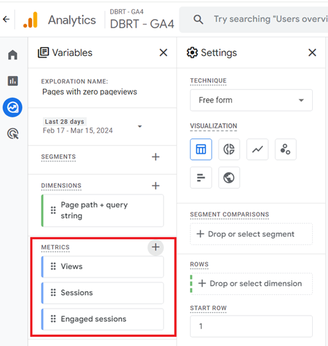 see all the imported metrics listed under the ‘METRICS section