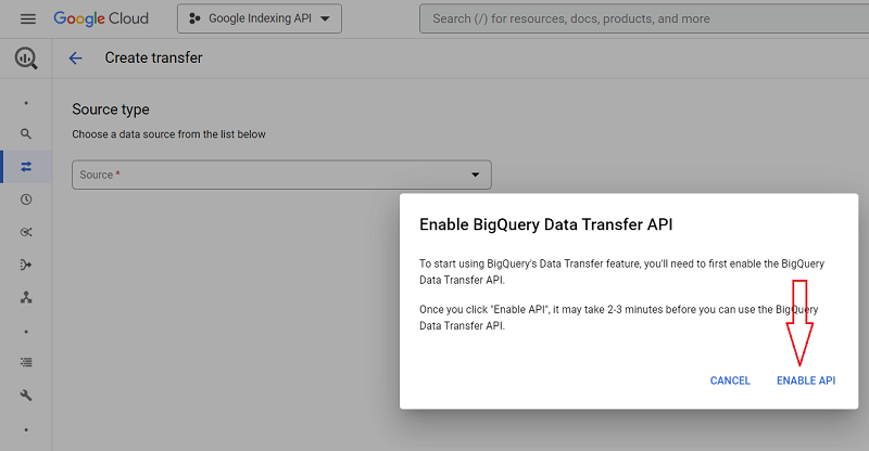 enable bigquery data transfer api