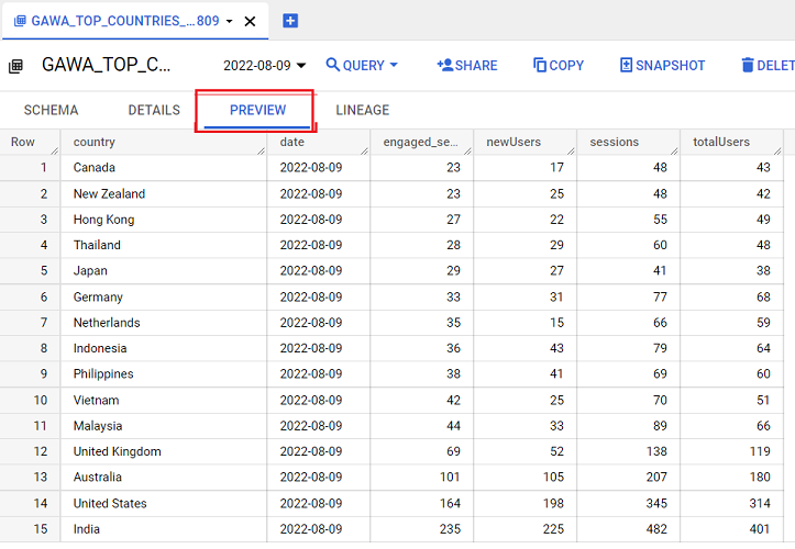 preview custom ga4 data table