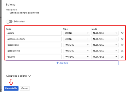 Connect and transfer data from Google Sheets to BigQuery 22 data table schema bigquery
