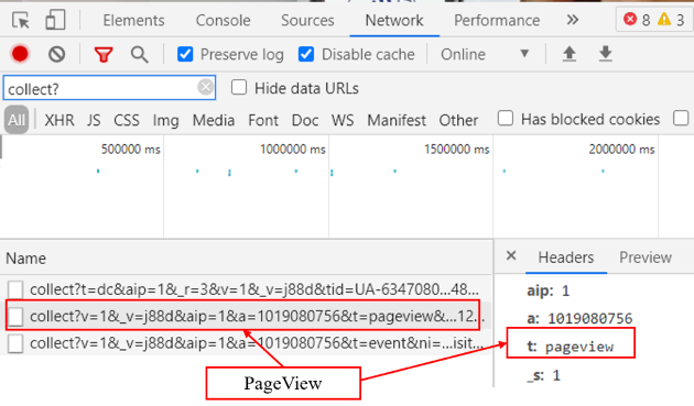 debugger tutorial pageview in network call