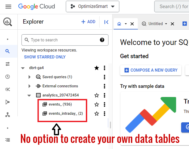 no option to create your own data tables