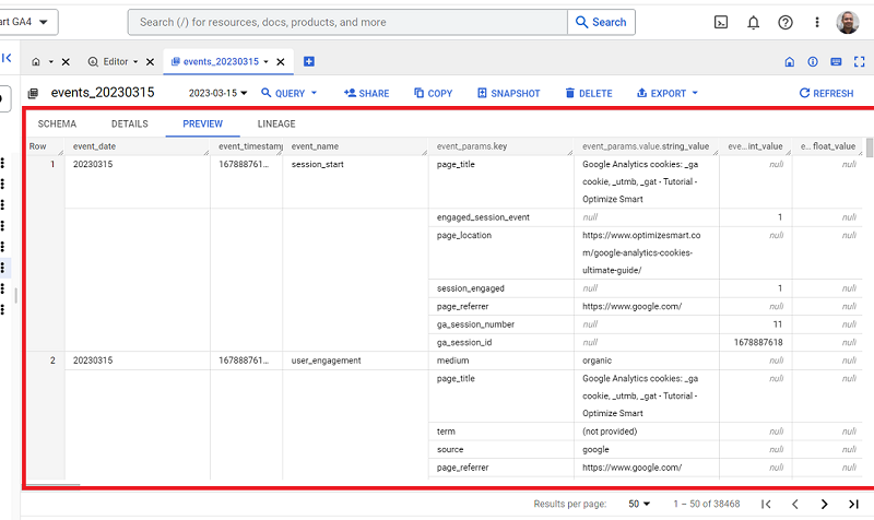 Example 1 data table