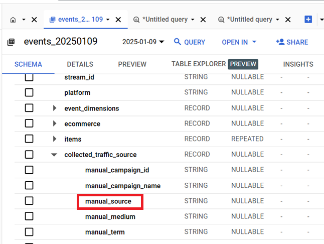 Tracking UTM Parameters (Custom Campaigns) in GA4 BigQuery 3 collected traffic source. manual source