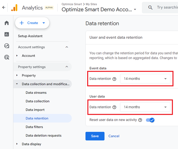 data retention settings ga4