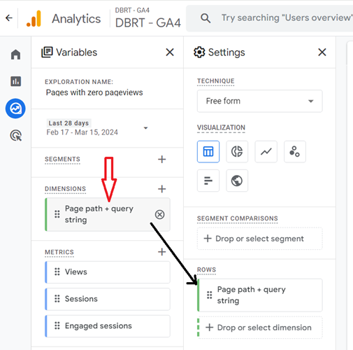 Double click on the dimension ‘Page Path query string