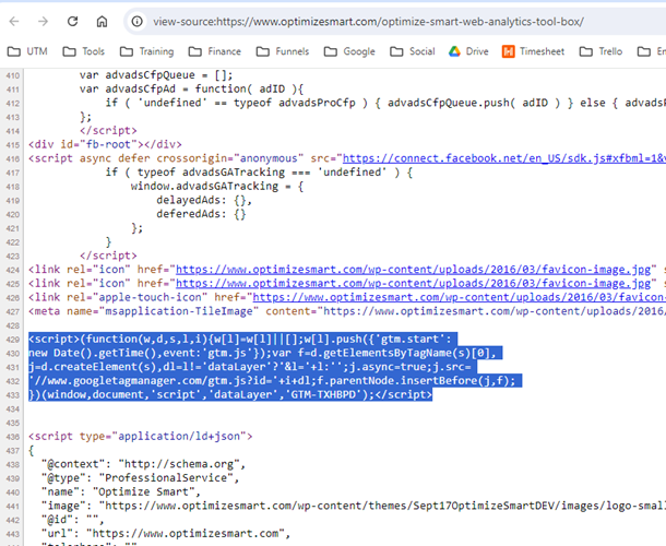 find and copy the GTM container code