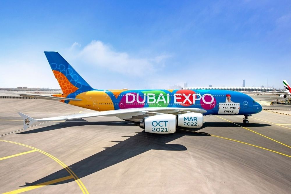Emirates lights up the sky with Expo 2020's message with full aircraft livery