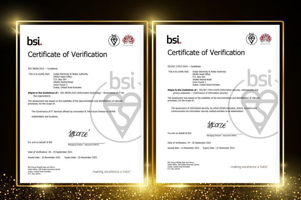 DEWA receives two ISO certifications