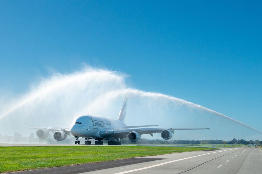 Emirates A380 returns to Christchurch after three years