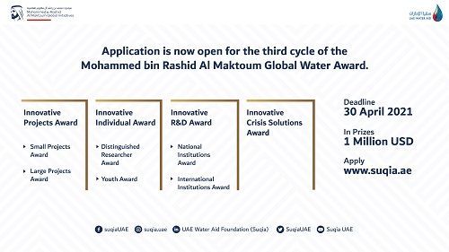 Suqia UAE opens registration for 3rd cycle of the Mohammed bin Rashid Al Maktoum Global Water Award and adds a new category
