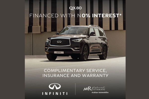 The commanding QX80 at 0% finance with Arabian Automobiles