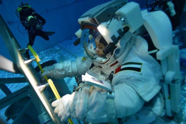 Two UAE astronauts advance spacewalk training at NASA's Neutral Buoyancy Laboratory