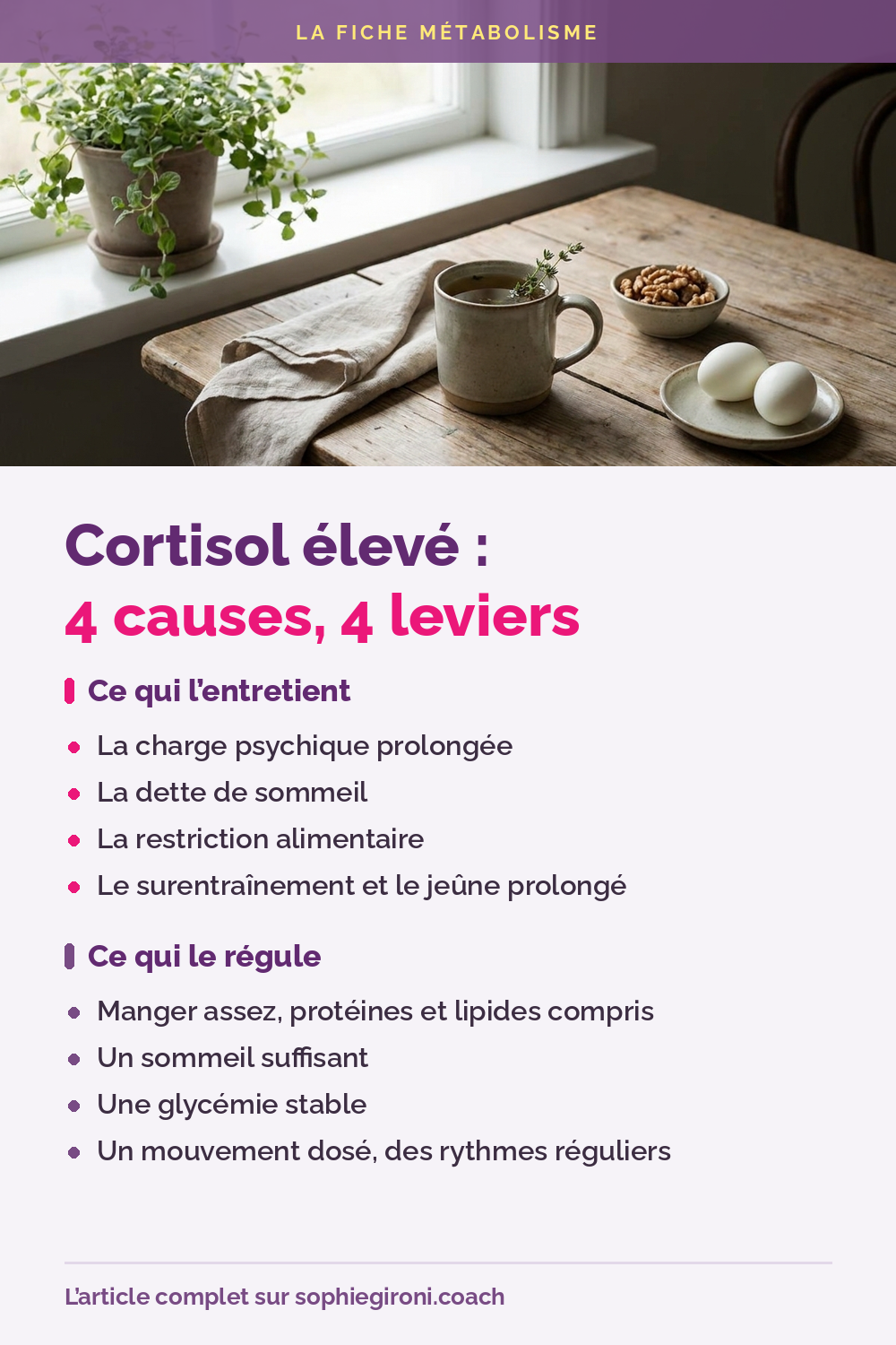 Fiche cortisol élevé : les 4 causes qui l’entretiennent et les 4 leviers qui le régulent