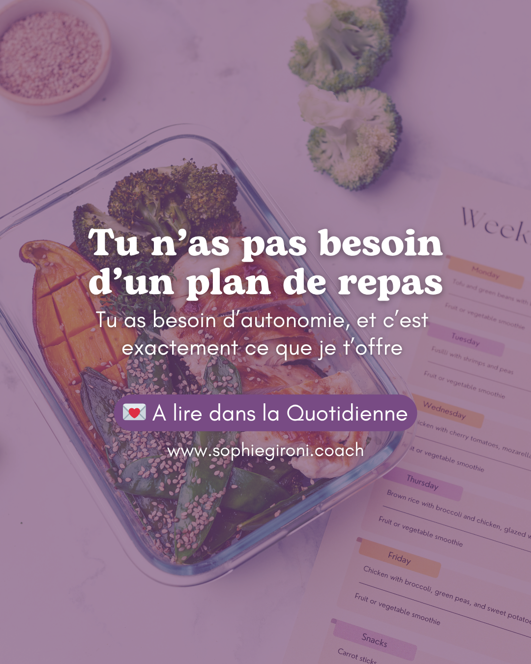 Tu n'as pas besoin d'un plan de repas...