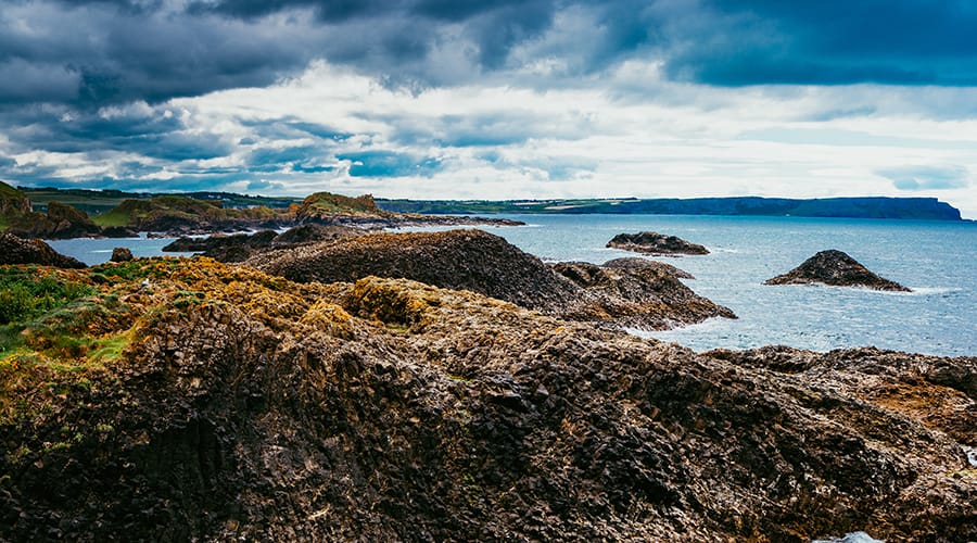 Ballintoy Harbour with rocks and sea