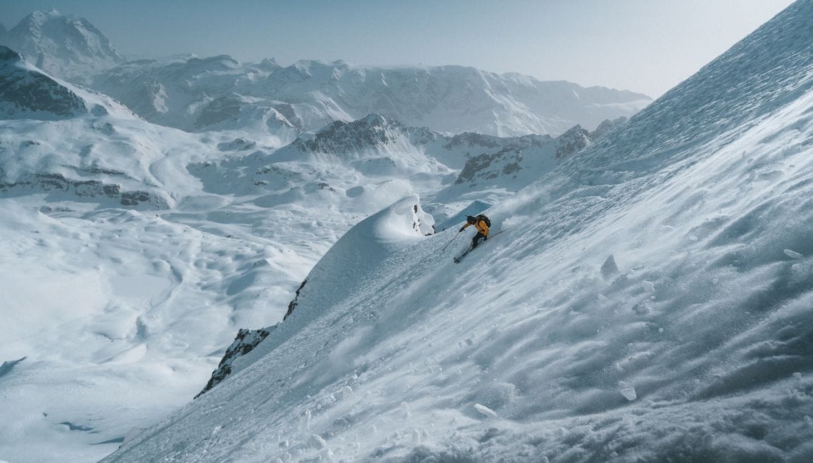 Skier tackling a tough off-piste section in Courchevel