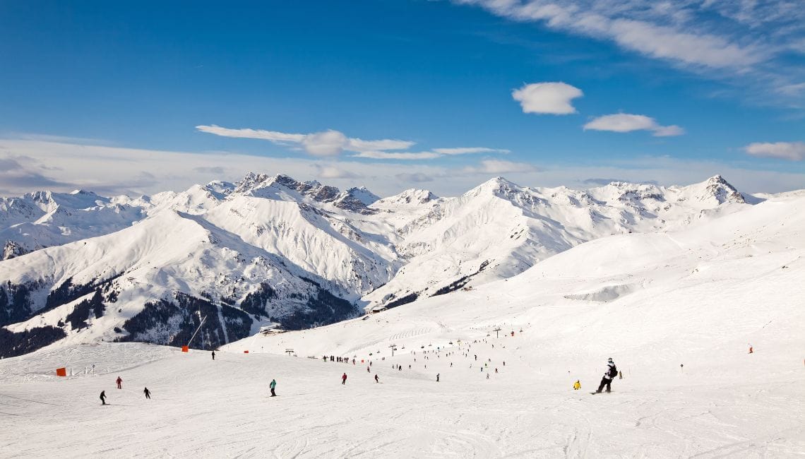 Mayrhofen easy slopes with people skiing on them