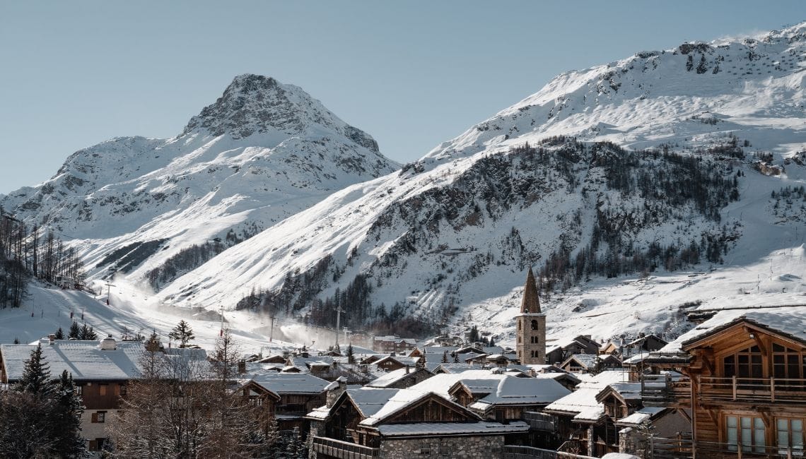 Val d'Isere village with mountain scenery
