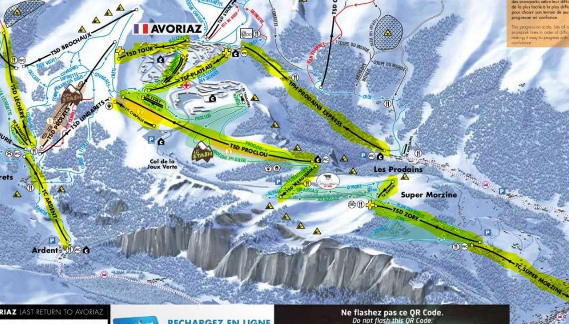 Piste map showing which lifts are available to use on the beginner's lift pass