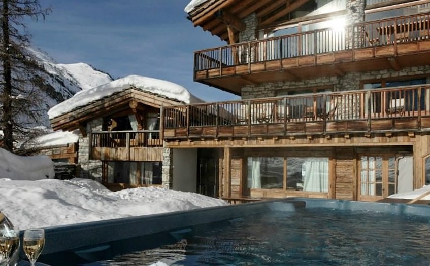 Ski chalet with large hot tub outside