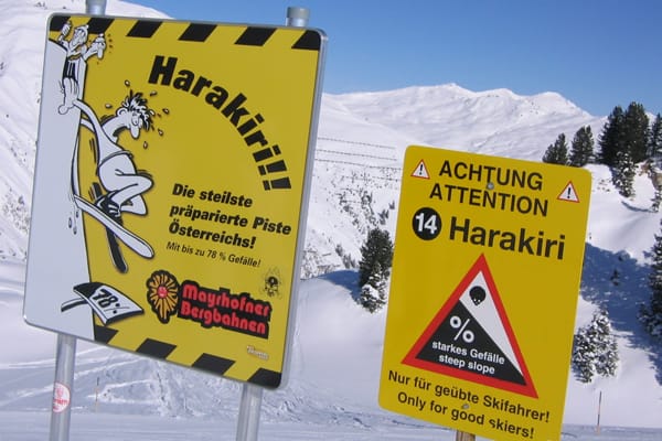 Sign showing the start of the Harakiri ski run in Mayrhofen
