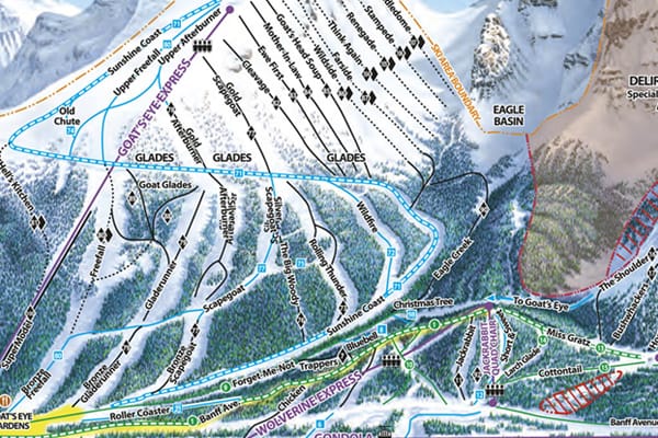 Sunshine Village Piste map showing the Goat's Head Soup ski run