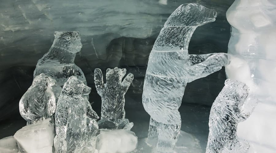 Ice sculptures of bears at the Ice Grotto