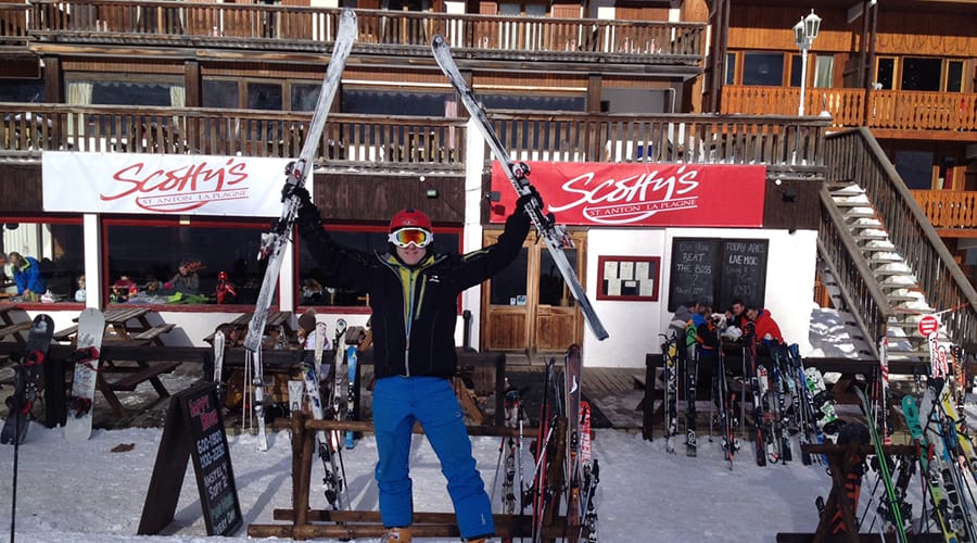 Man enjoying himself outside Scottys Bar