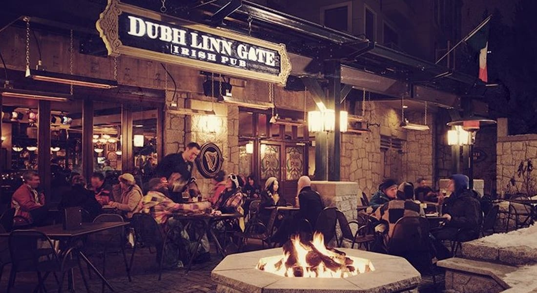 Irish pub with outdoor fire and tables