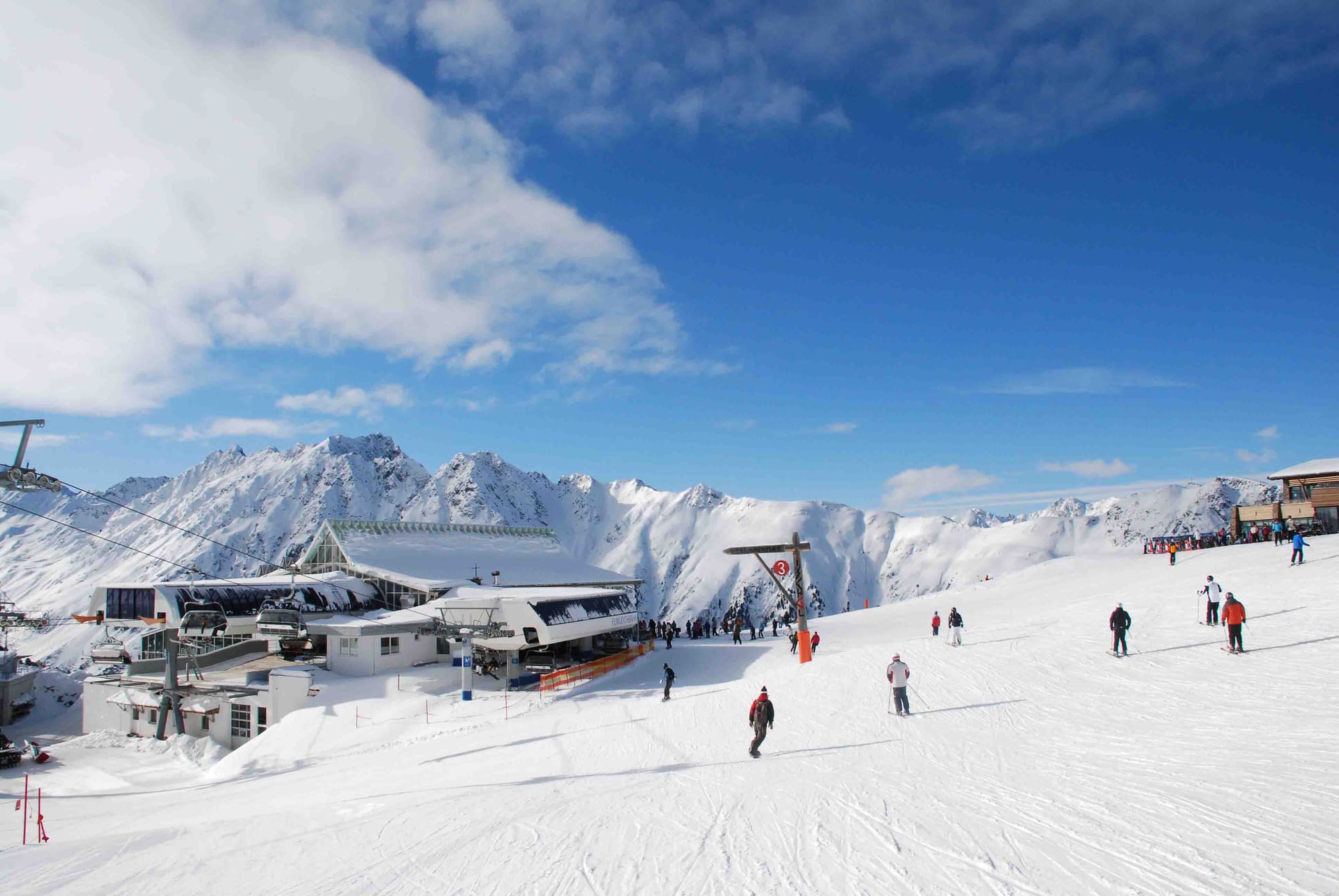 Ischgl resort centre with lifts and mountain hut