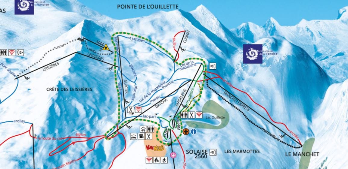 Val d'isere beginner ski area - screenshot of piste map