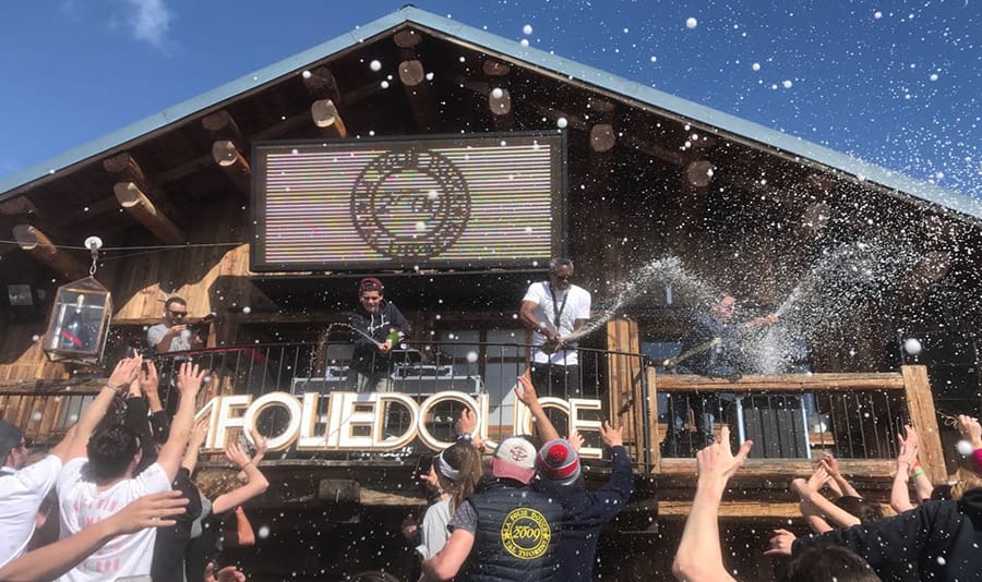 Folie Douce Val Thorens with champagne flying in the air