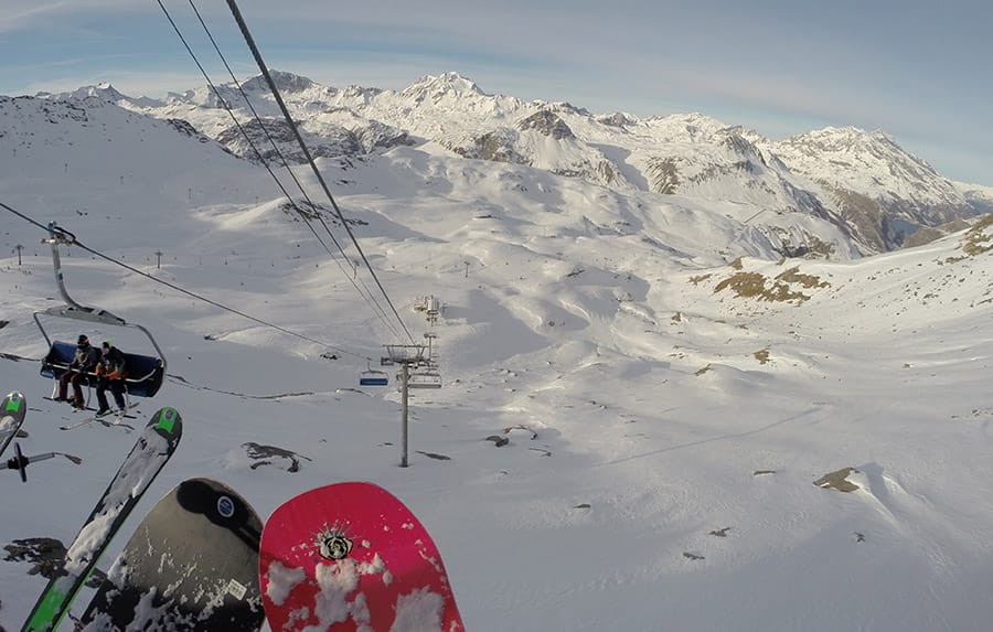 Val d'Isere slopes from chairlift in vast bowl