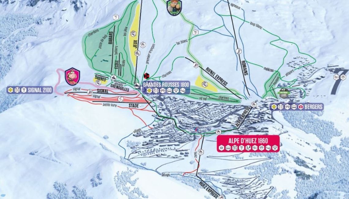 Map showing the best options for beginner skiers to practise