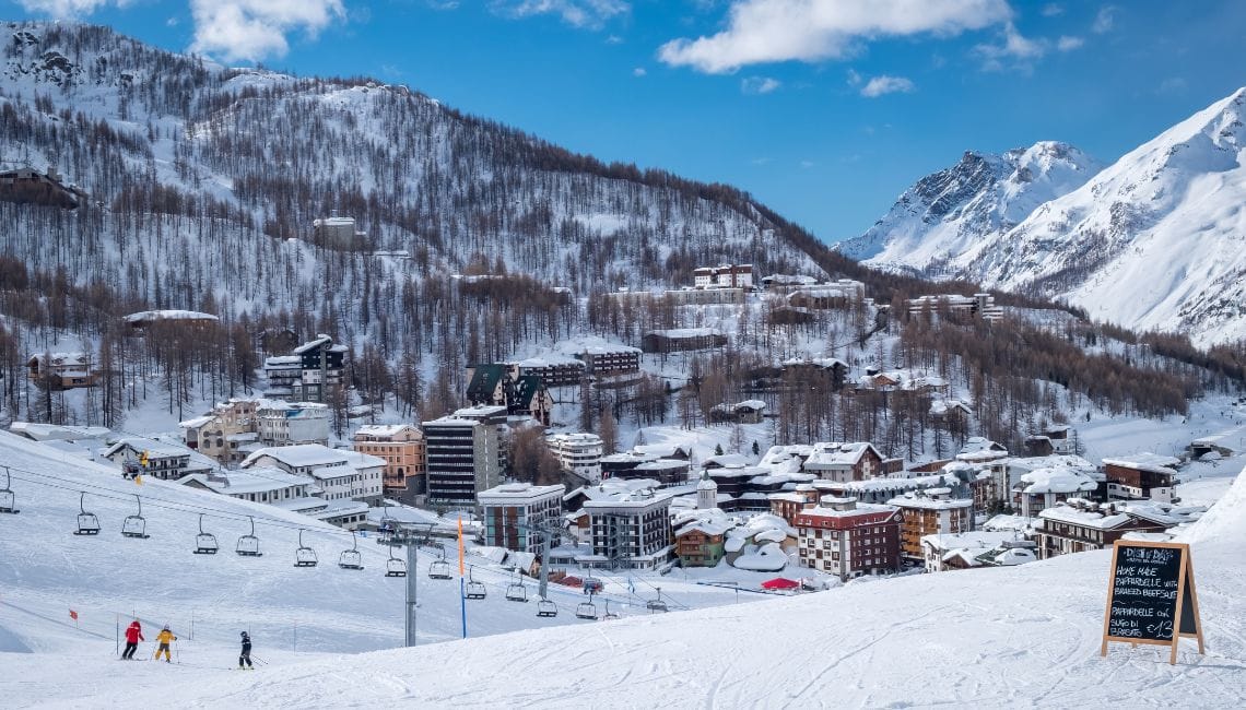 Cervinia town from the slopes slightly above