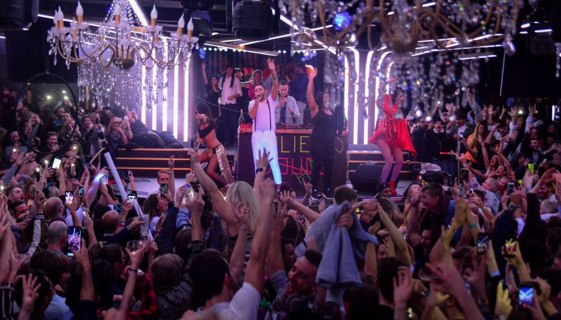 Crowds enjoy live show in Folie Douce Hotel, Chamonix