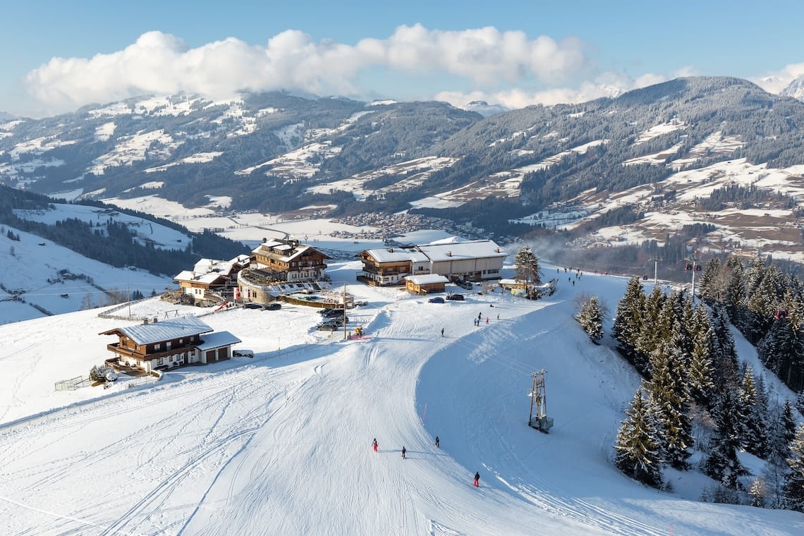 Mountain restaurant and hotel on the ski slopes of Kitzbühel