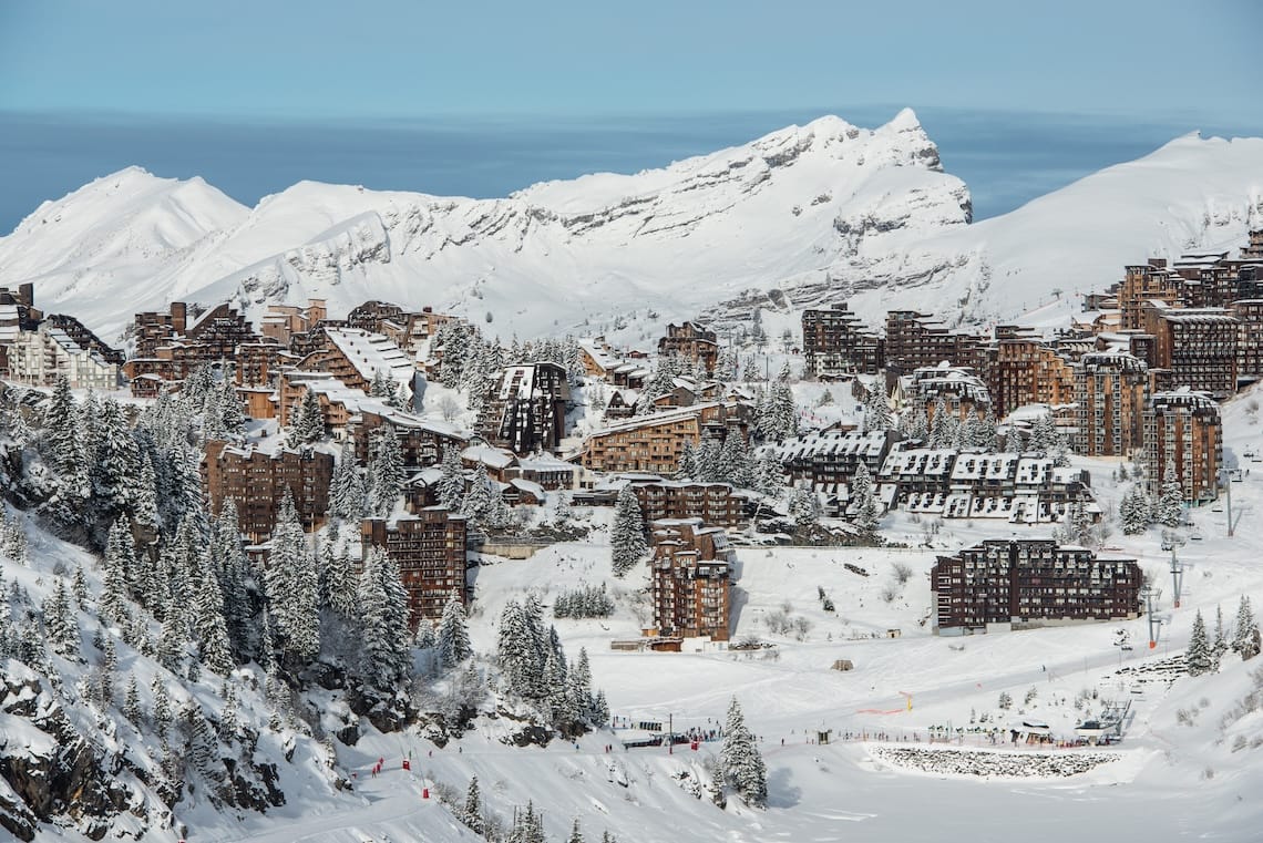 Aerial view of Avoriaz in winter