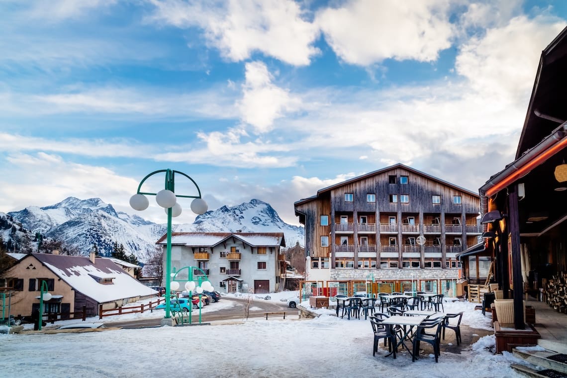 Snow-covered streets of Les Deux Alpes