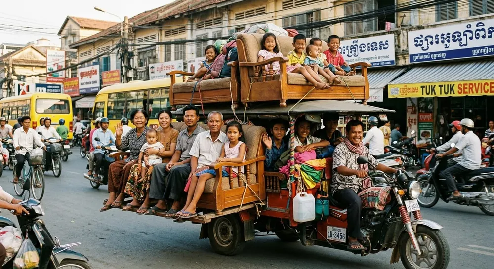 Phnom Penh Driver Announces Plan to Fit Entire Extended Family, Two Couches onto Single Tuk-Tuk