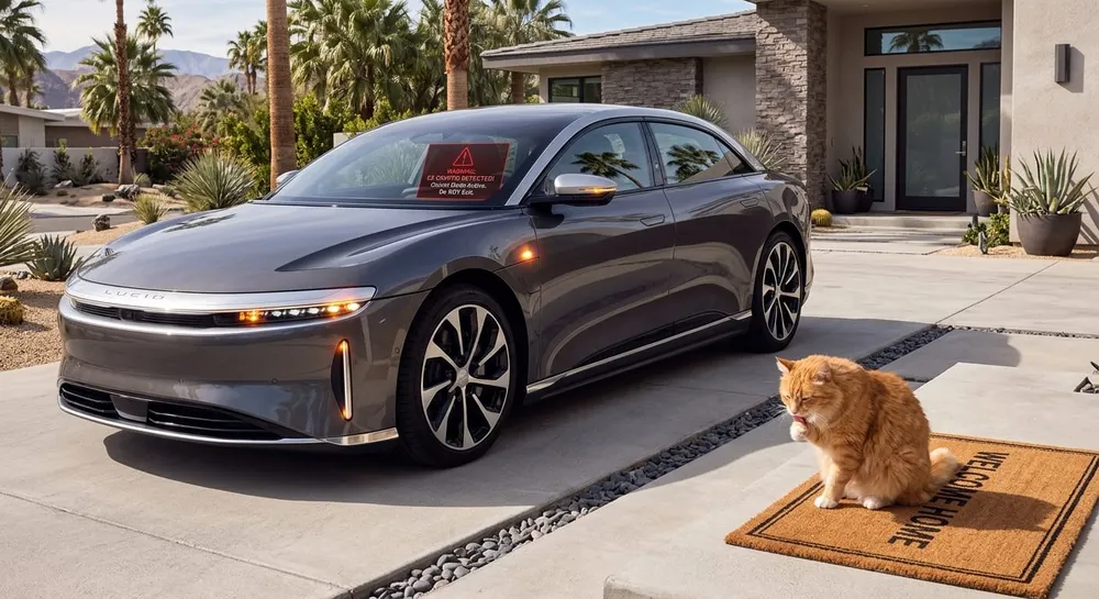 Terror in the Driveway: Lucid Air Incapacitated After Encountering Unknown Apex Predator