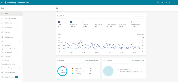 Bing crawl in webmaster tools