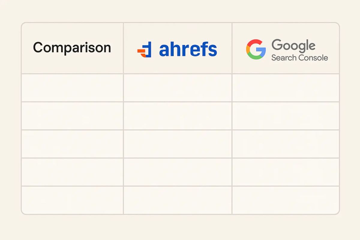 table of audit tools featuring ahrefs and Google search console logos