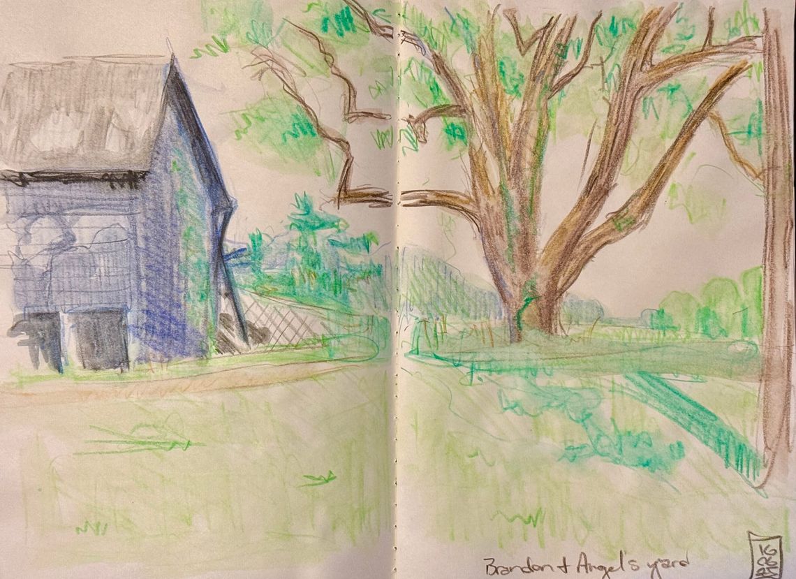 Landscape and a Flower Sketch