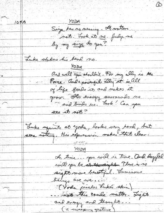 Lawrence Kasdan’s handwritten screenplay: “The Empire Strikes Back”